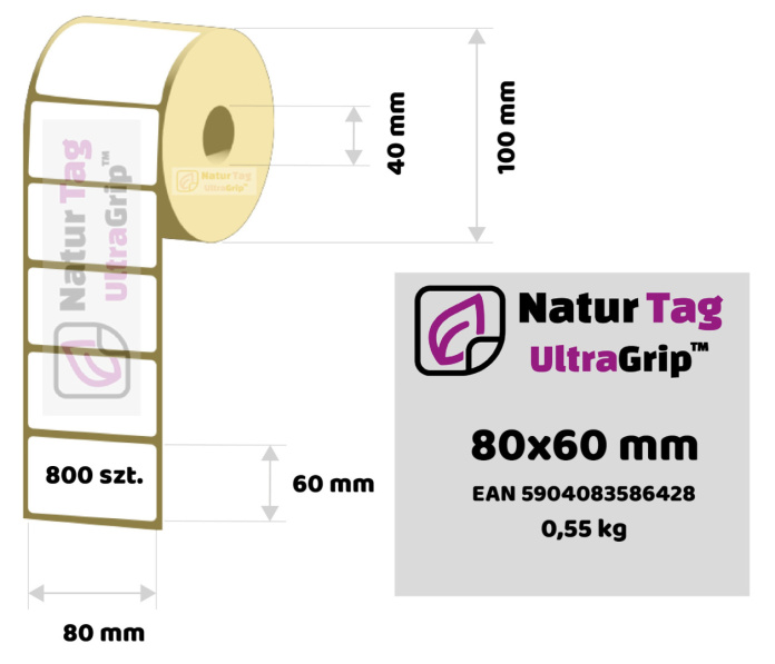 Etykiety termiczne 80x60mm 800 sztuk